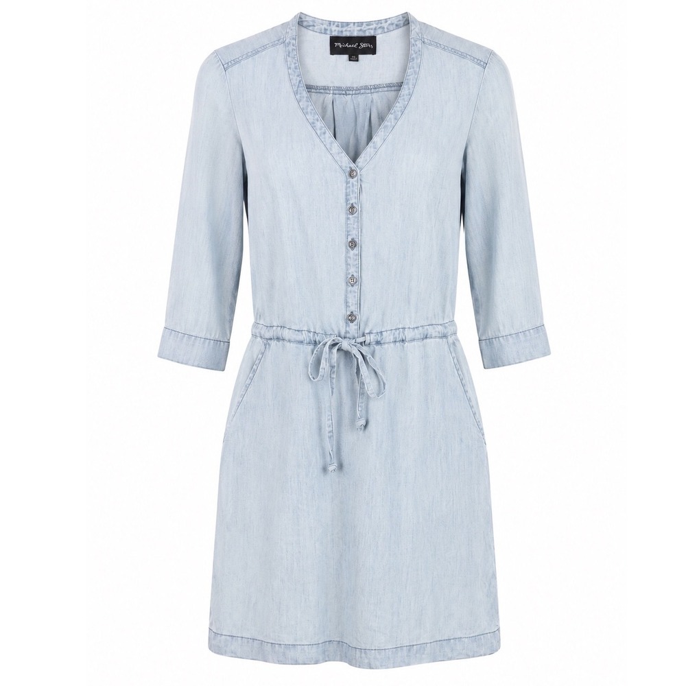 Michael‎ Stars Tencel Linen Shirt dress XS Blue Button Front Tie Waist Resort